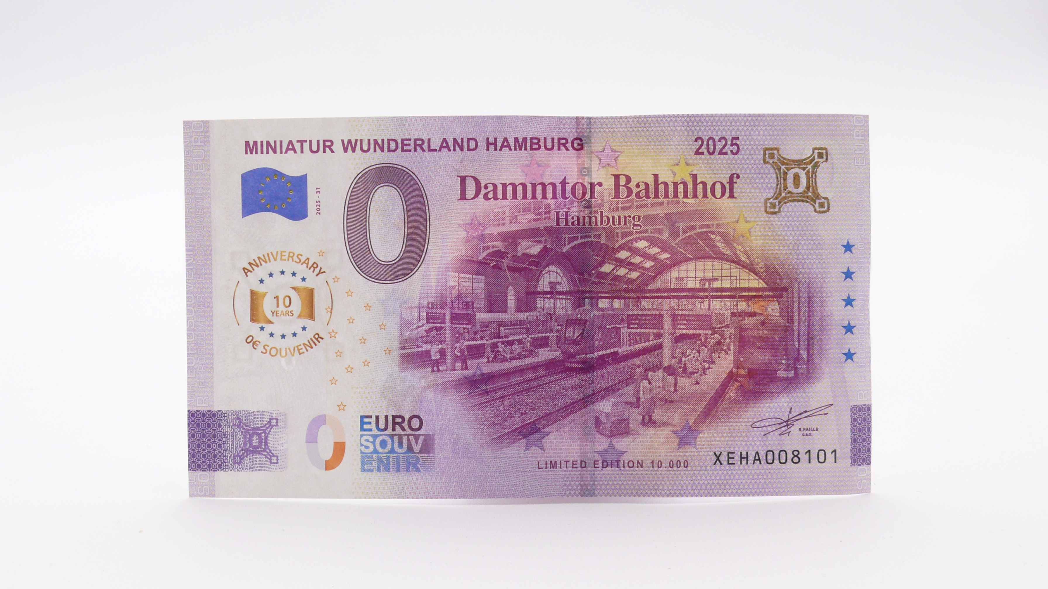 Euro-Souvenirschein Motiv "Dammtor Bahnhof" (2025-31) Anniversay-Edition