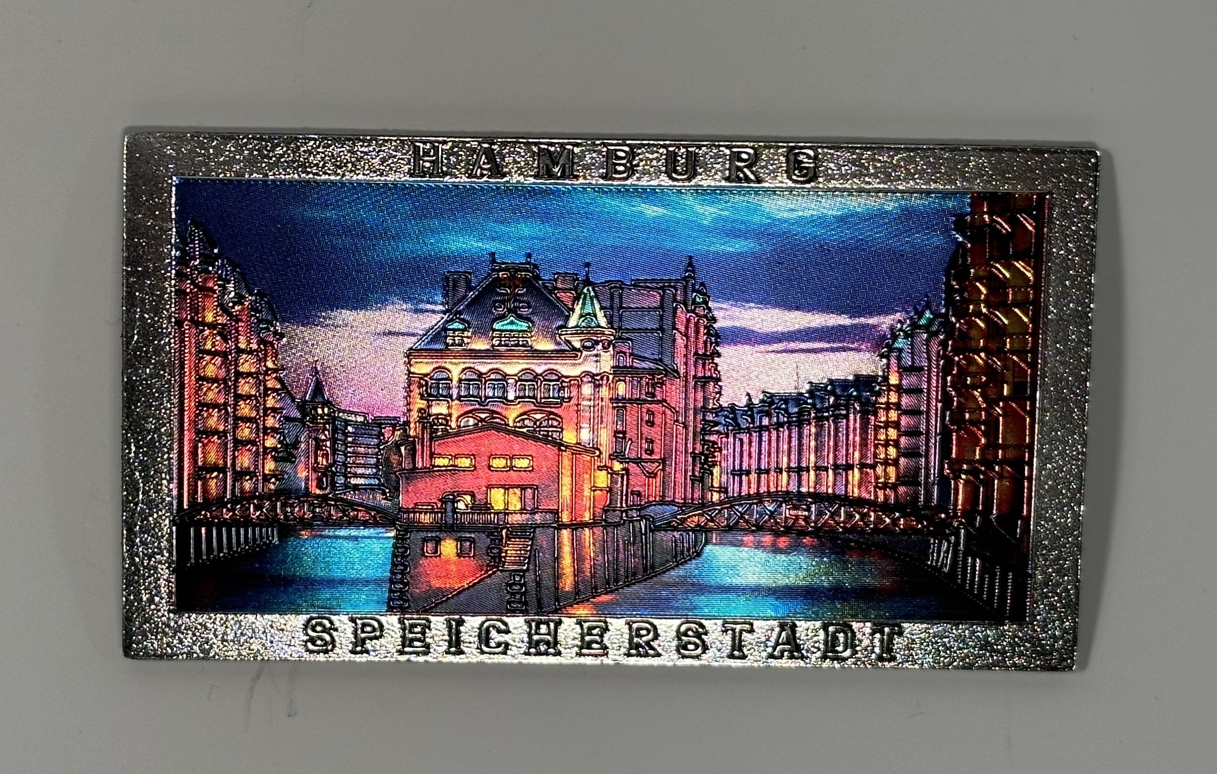 Magnet mit Metallfolie  - Speicherstadt bei Nacht