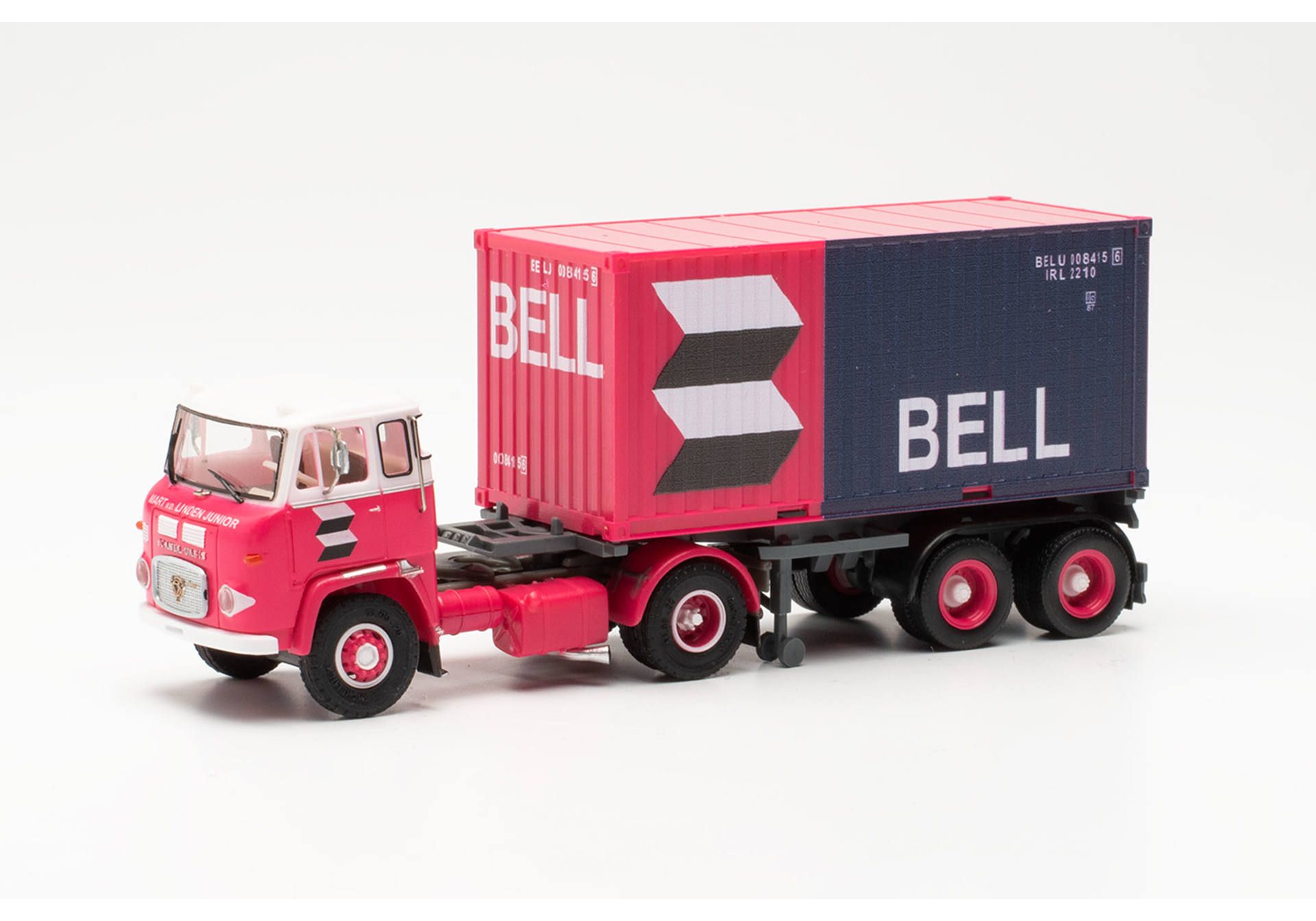 Herpa 87MBS026123  Scania LB 76 Container-Sattelzug "van der Linden/Bell" (Niederlande/Lisse) 1:87
