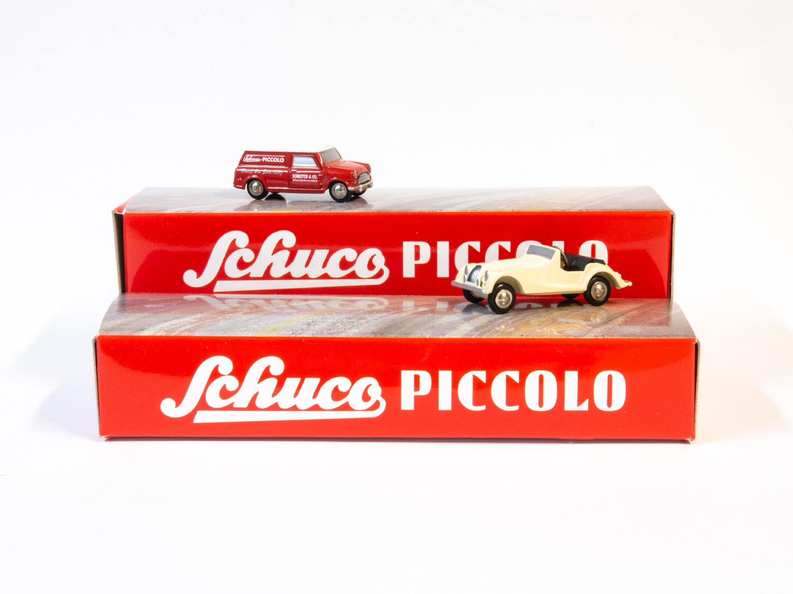 Schuco 450955100 Piccolo Mini Display I mit Mini-Van und Morgan +8 1:90