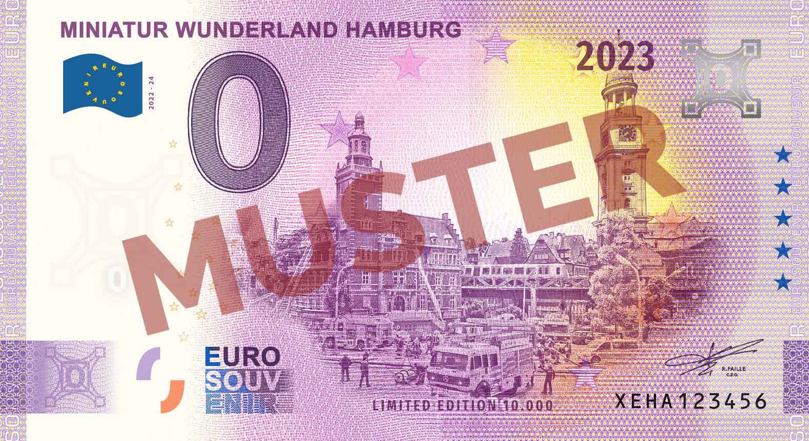 Euro-Souvenir-Banknote Motif "Feuer Finanzamt & Michel" (2023-24)