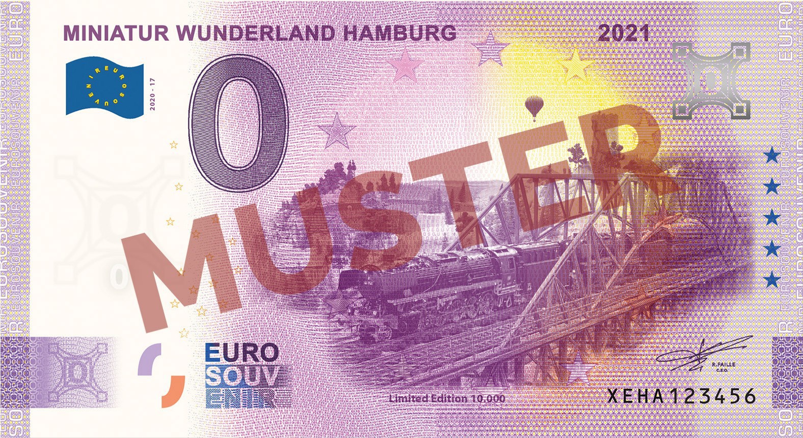 Euro-Souvenir-Banknote Motif "BR44 Langer Heinrich" (2021-17.2) Anniversary-Edition