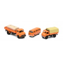 Schuco 452655600 MHI 3er-Set Kommunalfahrzeuge - VW T2 Bus, MB L322 Tankwagen, Unimog 404