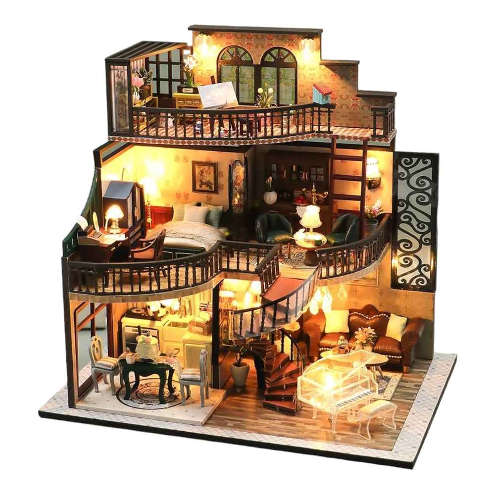 Holzhaus LED "Piano Townhouse" Holzbausatz M2132 DIY Puppenhaus